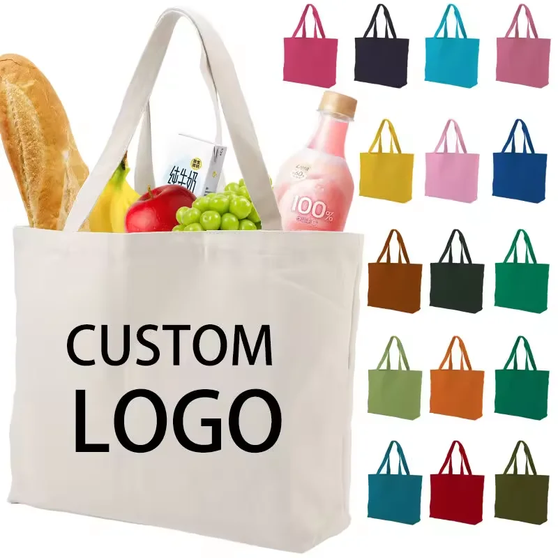 Eco-friendly Colorful Full-cotton Printed Eco Recycled Shopping Bag Plain Organic Cotton Canvas Tote Bag With Custom Logo