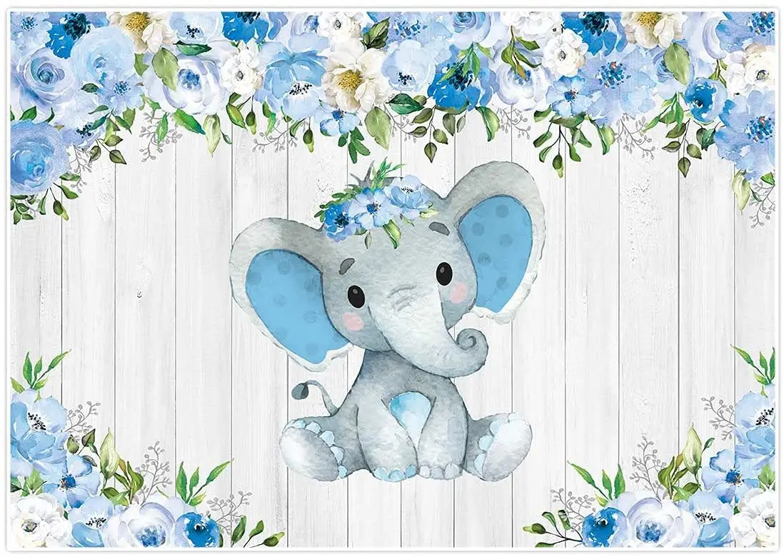 Boy Elephant Baby Shower Backdrop Blue Floral Elephant It's a Boy  Background Decorations Rustic Wood Elephant Theme Baby Shower, image size:1098x780