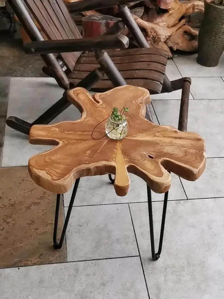 Random Shape Live Edge Round Table Antique Wood Slab Epoxy Resin Slab Wooden Coffee Table