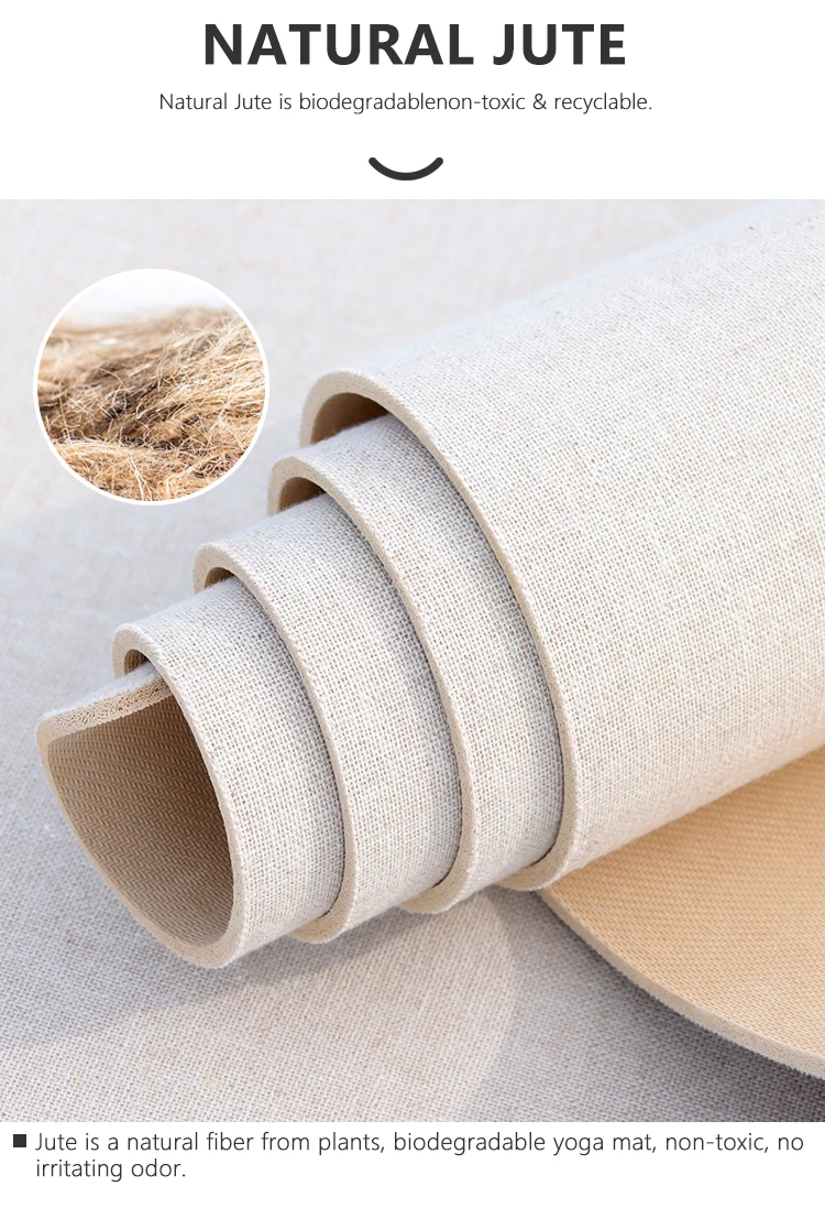 Natural Jute Hemp Rubber Yoga Mat . Reversible. Strong Traction