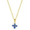 Flower necklace blue-n0055-2-Gold