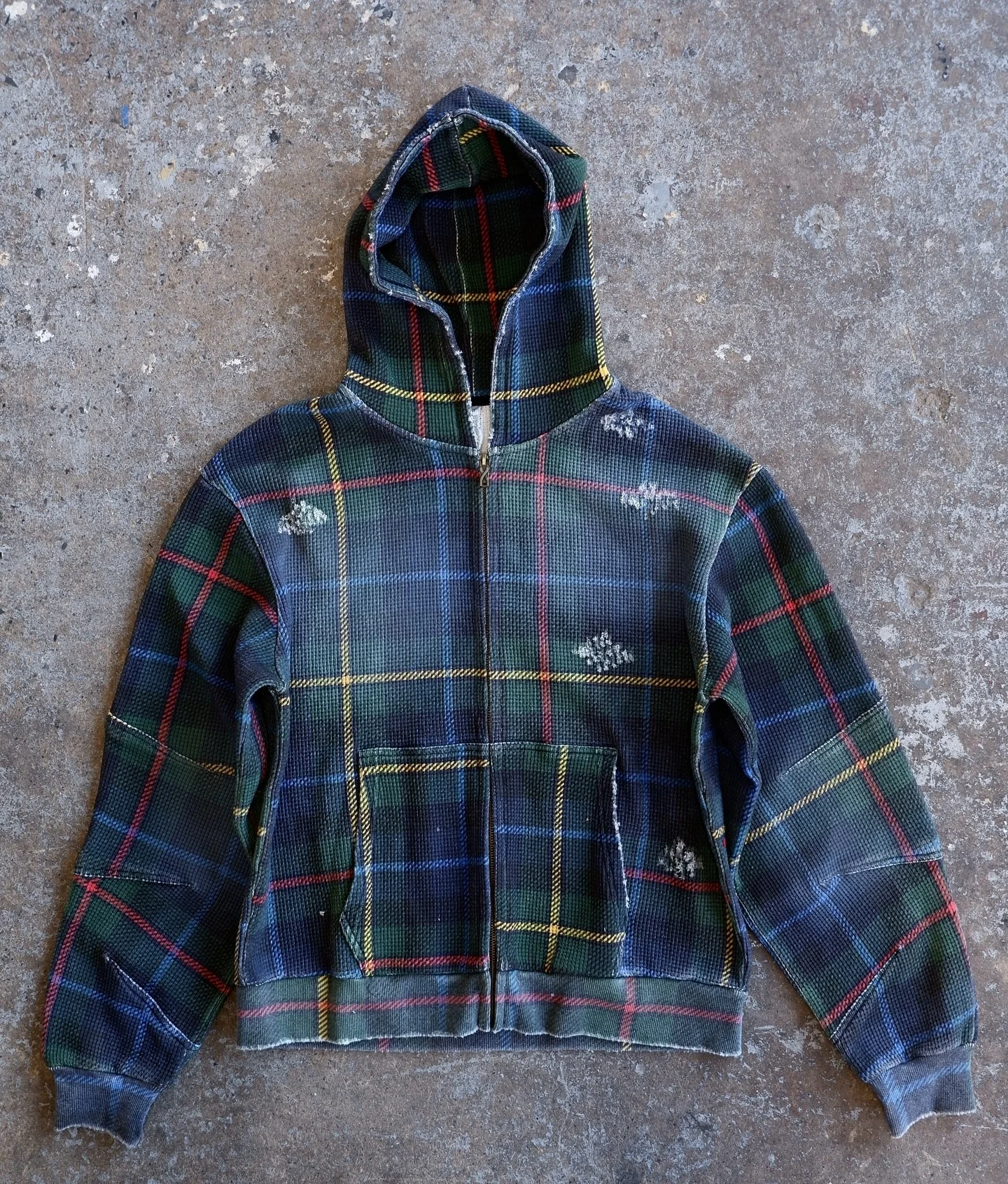 Salati Hudi Adult Winter Sweatshirt Good Quality Baggy Waffle Knit Flannel Hoodie Distressed Acid Wash Sun Faded Zip Boxy Print gallery 7