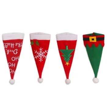 Custom Christmas Hat Tableware Holder 4 Pieces Felt Cutlery Holder Christmas Knife Bag Silverware Pouch Table Dinner Decoration