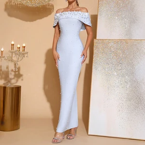 ZYHT 70044 Beaded Pearl Rhinestone Crystal Birthday Dress Women Plus Size Elegant Engagement Glitz and Glam Formal Evening Dress