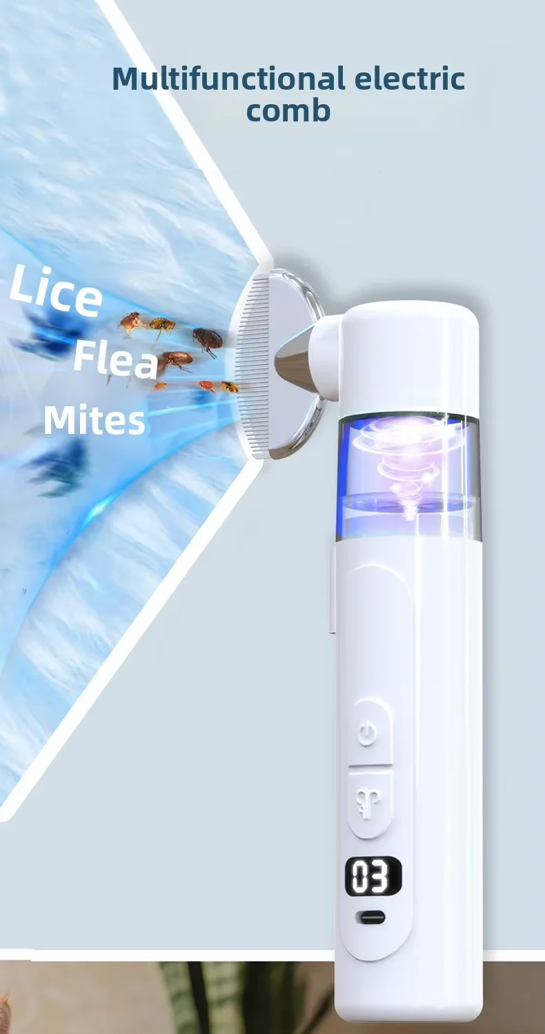 product 2 in 1 electric pet flea removal comb 360 rotatable detangling hair brush tick lice mite remover grooming tool for dogs cats-7