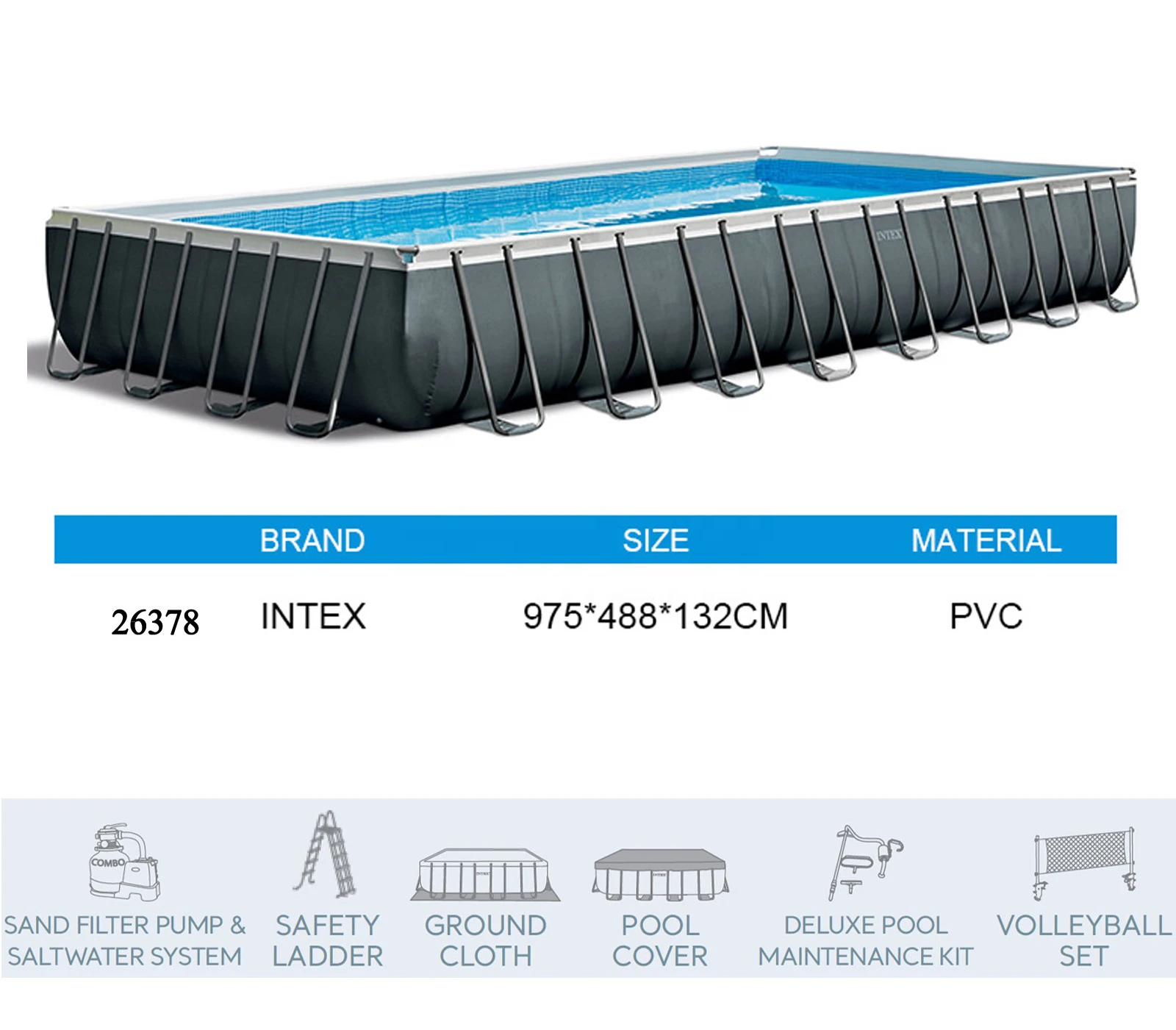 Intex Swimming Pool 26378 32ft X 16ft X 52in Ultra Xtr Rectangular Pool ...