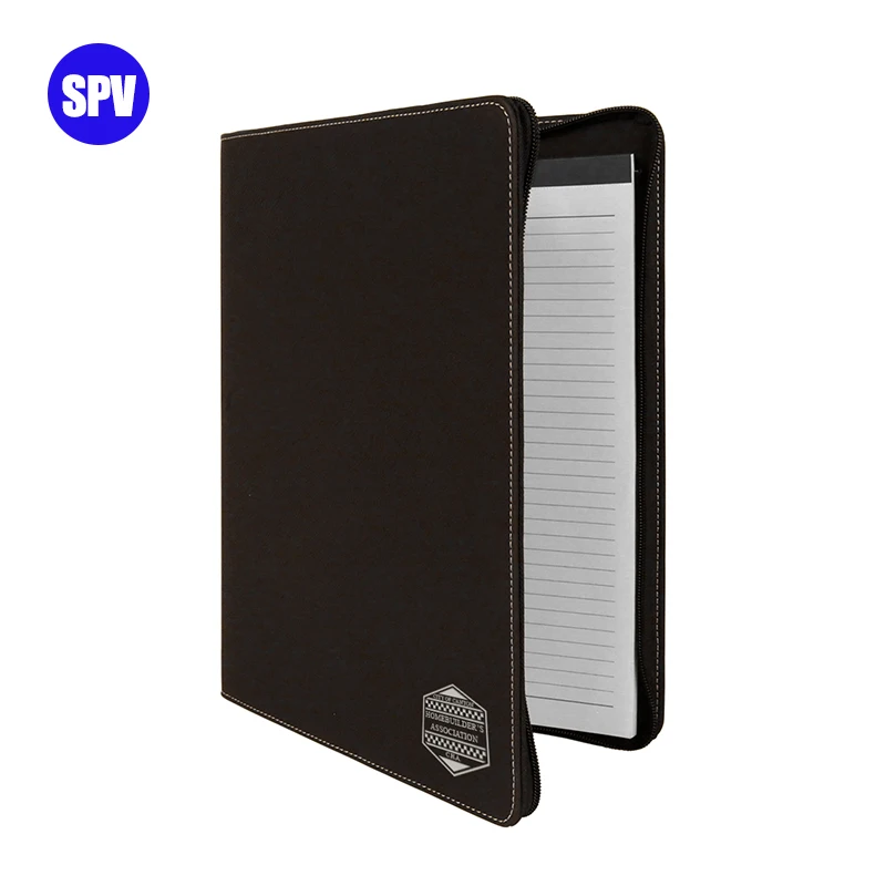 High Quality Pu Leather Portfolio Organizer Personalized Custom Laserable Leatherette Zipper Portfolio