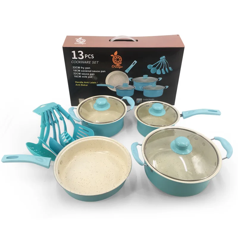 SENSARTE Juego de utensilios de cocina de cerámica antiadherente de 13  piezas, juego de ollas y sartenes saludables, juego de cocina no tóxico con