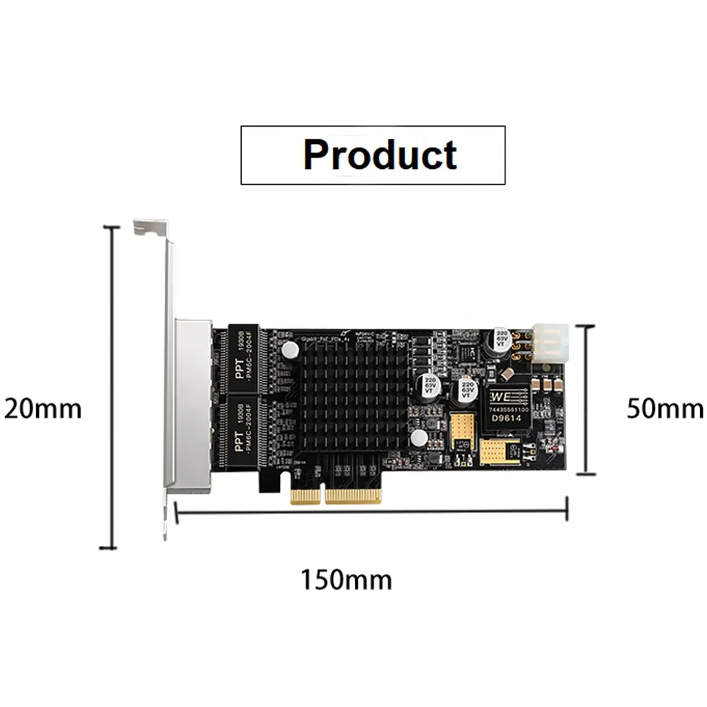 IOCREST 4 порта PCIe PoE Gigabit Ethernet Сетевая карта для Intel350 I350-T4 Проводная сетевая карта