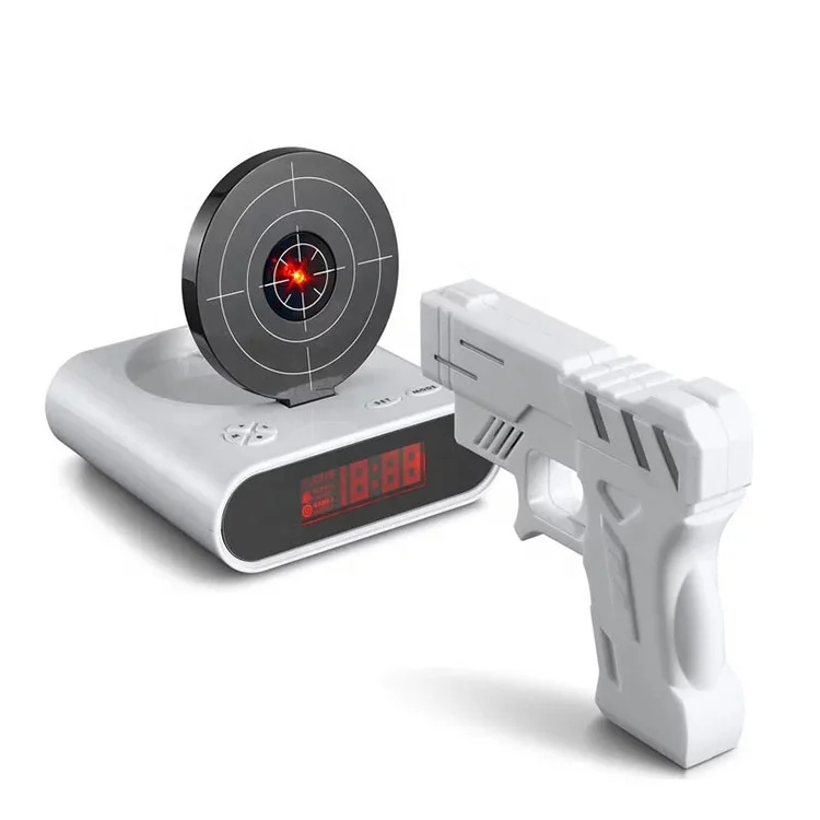 Gun Shooting Target Alarm Clock Infrared Laser Projector Desk LED Digital Display Funny Alarm Clock Creative Student Child Gift