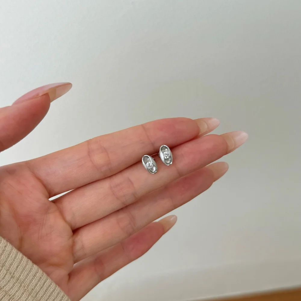 KAKODIY Unique Design 925 Sterling Silver Matte No Fading Oval Frosted Surface Round 5A Cubic Zirconia Stud Earrings detail 10