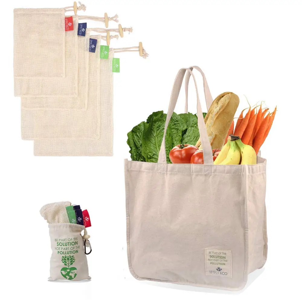 Mesh/Produce Reusable Cotton Bags For Fruit/Vegetables With Drawstring Supplies 