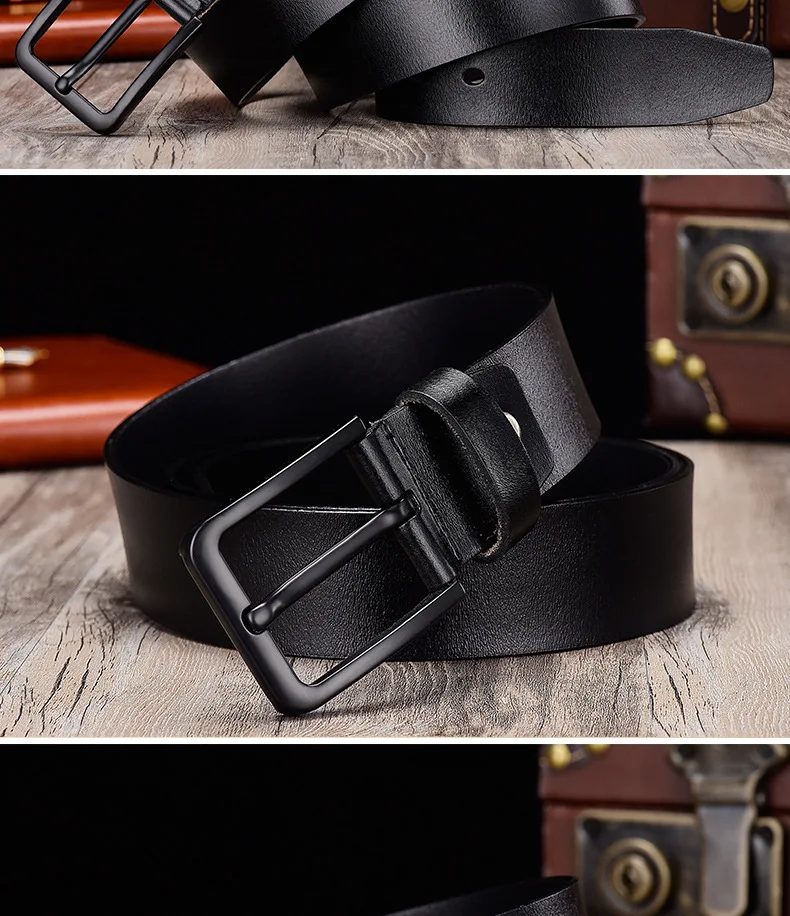 Luxury Fashion Business Casual Men's Leather Pin Buckle Belt Black ...