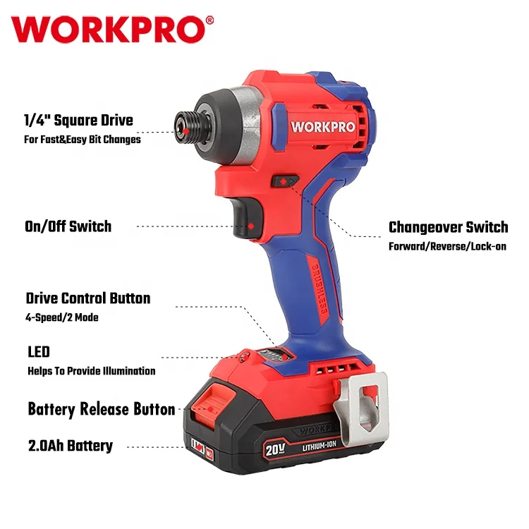 thumbnail image 2 of WORKPRO 20V Cordless Drill & Impact Wrench Combo Kit – 2 Batteries & Charger 2 of 4