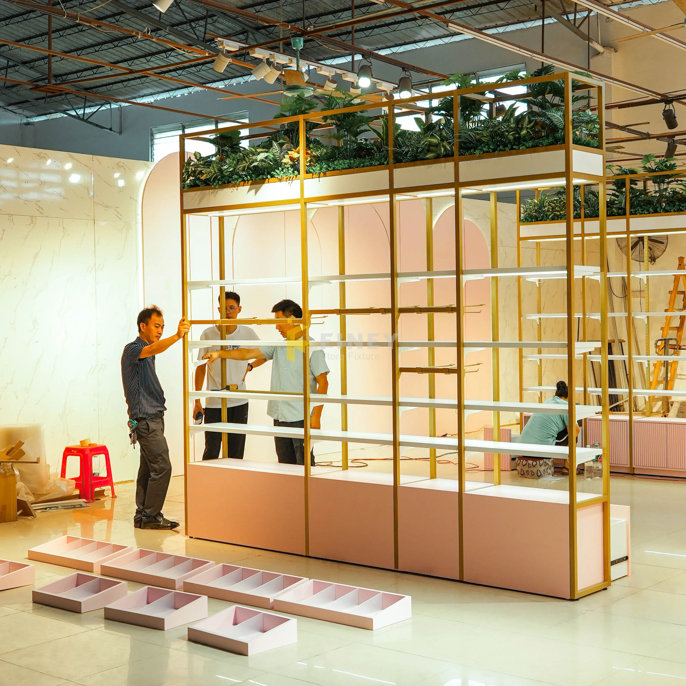 Factory Customized Cosmetic Center Island Display Table Mask Rack Multi-layer Storage Rack