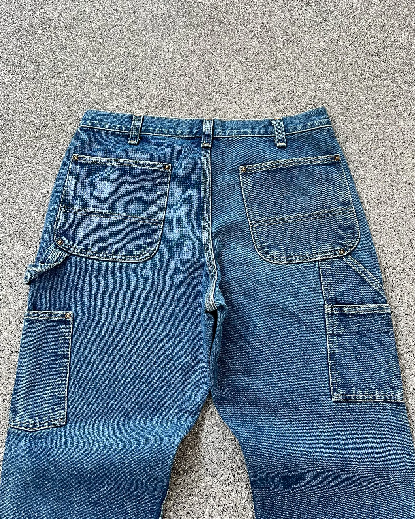 Salati Custom Men's Jeans Sun Faded Wash Double Knee Oversized Straight Carpenter Man Cargo Trousers High Baggy Boyfriend Print gallery 4