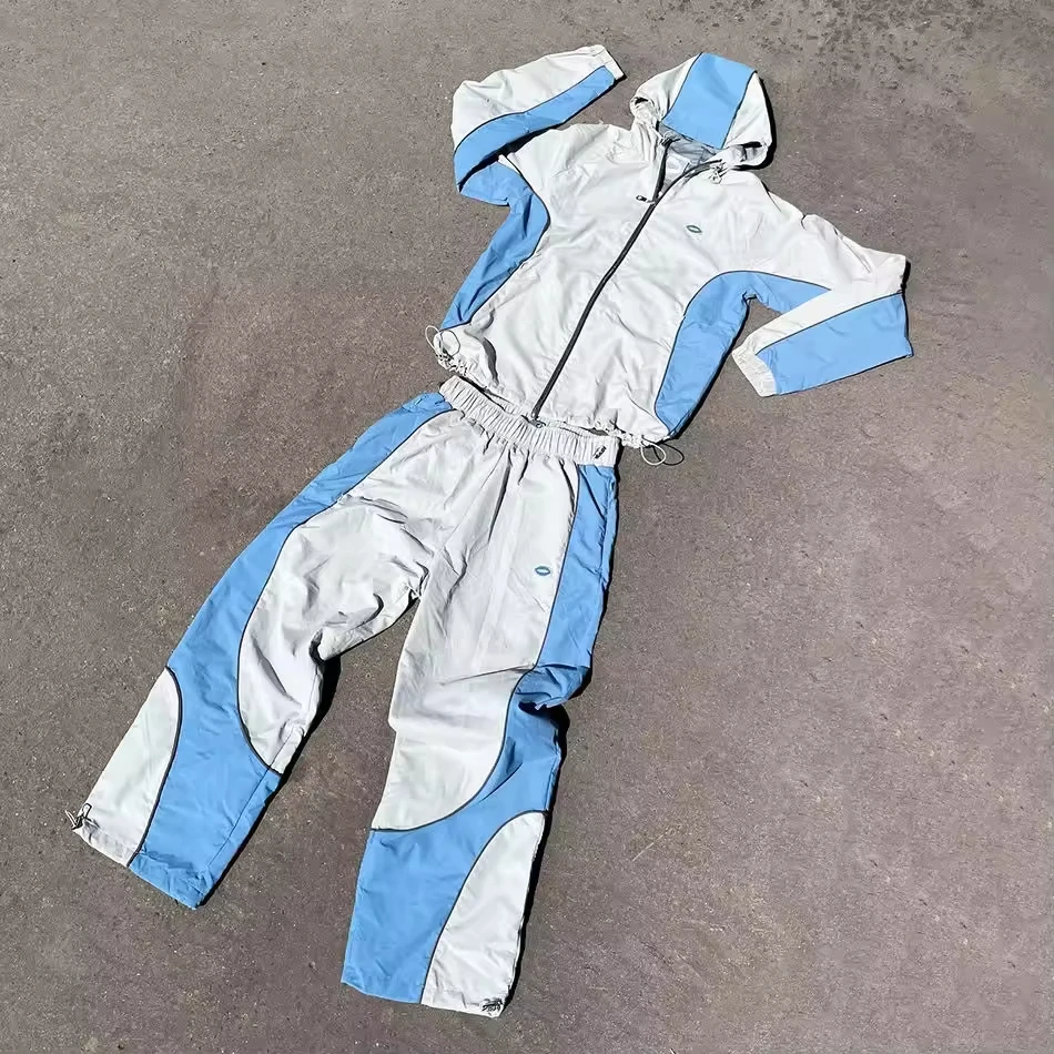 SALATI Custom Nylon Sweat Pant Windbreaker Tracksuits Men Color Block Jogger Set Zip Jacket Embroidery Print Sweatsuit gallery 3
