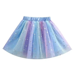 Customizable Newest Design Sweet Rainbow Tutu Skirts Tulle Sequined Pleated Cute Girl Skirts Soft Children Skirts