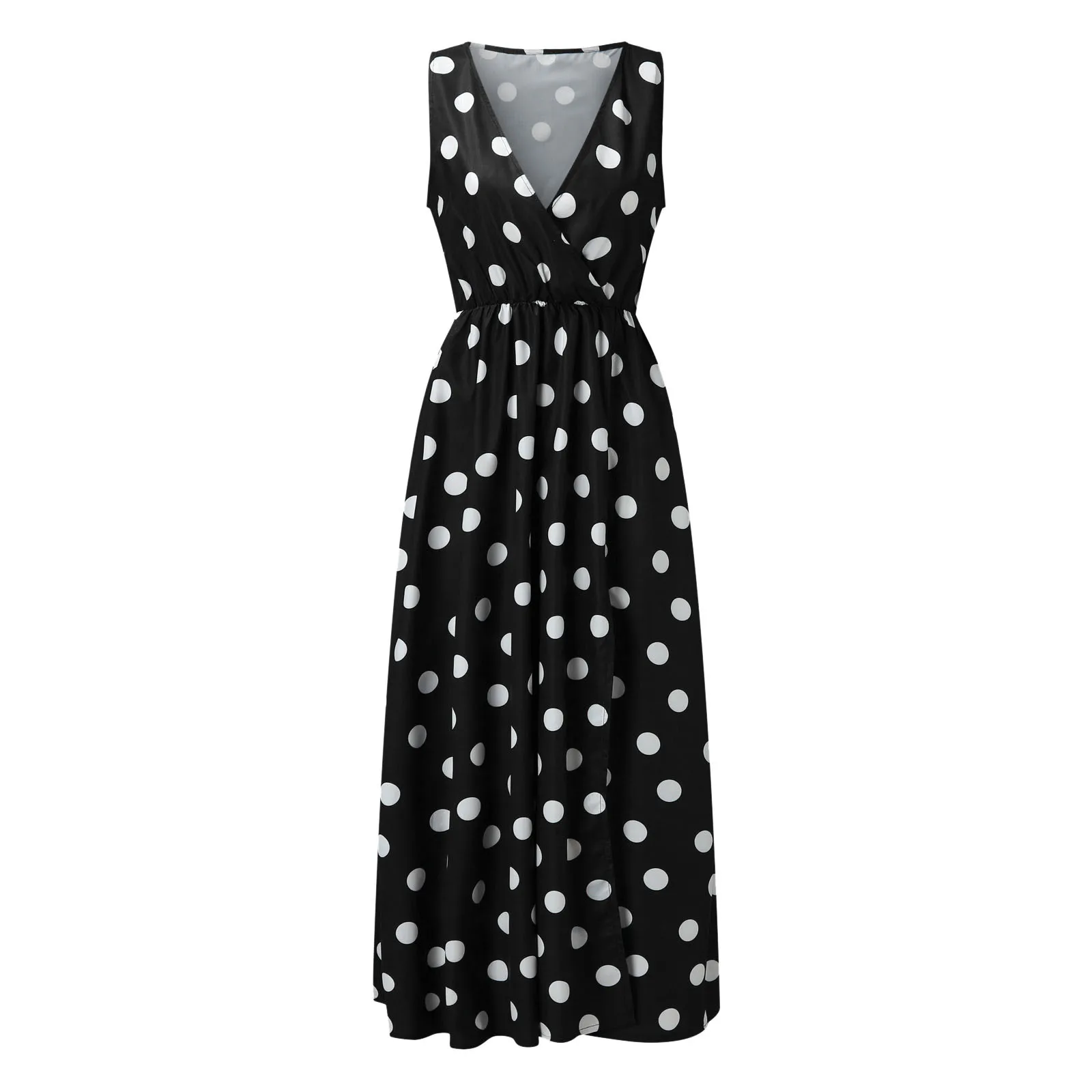 Fashion casual womans ladies female summer Polka dot printed sexy v neck split maxi long dresses for beach new arrivals 2021