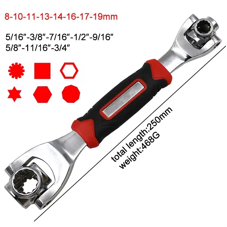 Llave 8 en 1 Rotación multidireccional de 360 grados Trinquete Spline Bolts Manga Rotación Llave de doble extremo Herramientas de reparación manual