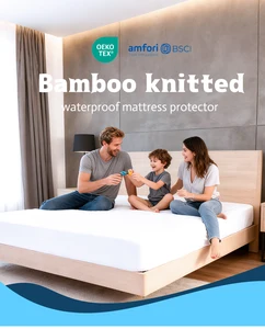 Hotel Supply Sweatproof Noiseless Bamboo Knitted Mattress Protector for 5 Star Hotel