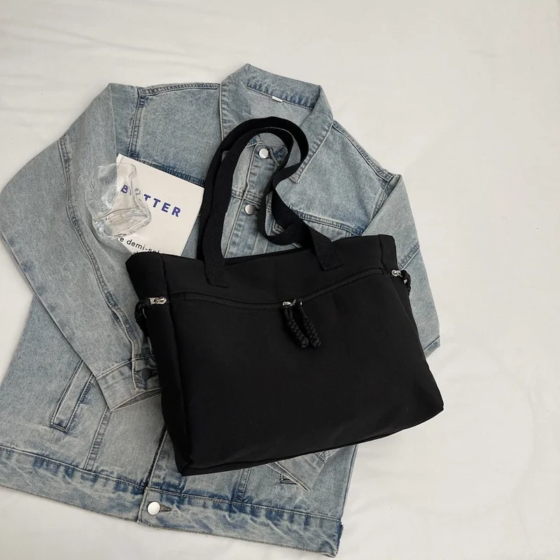 Simple Korean-style Solid Color Canvas Zipper Casual Stylish Large Capacity Winter 2026 Commuting Work Shoulder Stitching