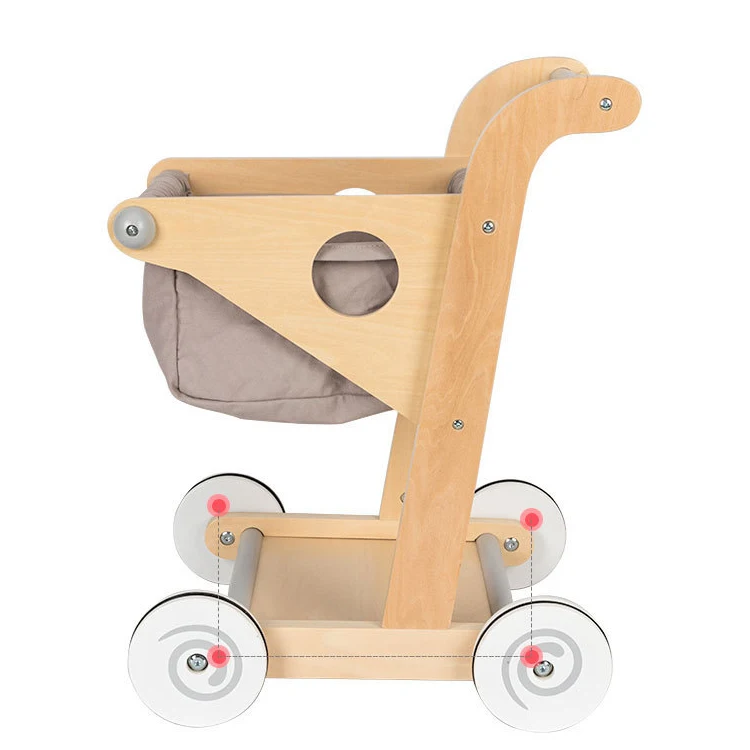 Wood Supermarket Trolley Shopping Cart Pretend Play Toy Simulation