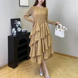 Factory Direct Bohemian Dress Autumn Long Sleeve Dress Polka Dot Cake Dress Design Midi Dress Women's Elegant Dresses