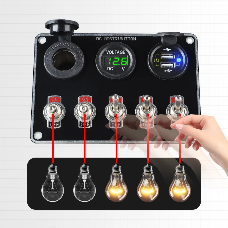 12V 24V 5 Gang тумблер вольтметр 2 USB QC3.0 автомобильное зарядное устройство для автомобильного RV Camper морской лодки ЖК-переключатель