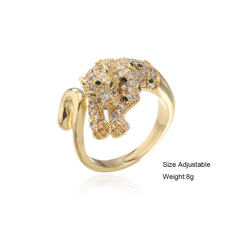 Style Cubic Zirconia Gold Color 3d Stereo Animal Leopard Ring Womens Mens Ring Hiphop Ice Out Bling  Panther Ring