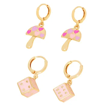 Korea Y2K Jewelry 2021 New Summer Fashion Simple Dice Heart Mushroom Dangle Earrings Gold Huggie Earrings Women