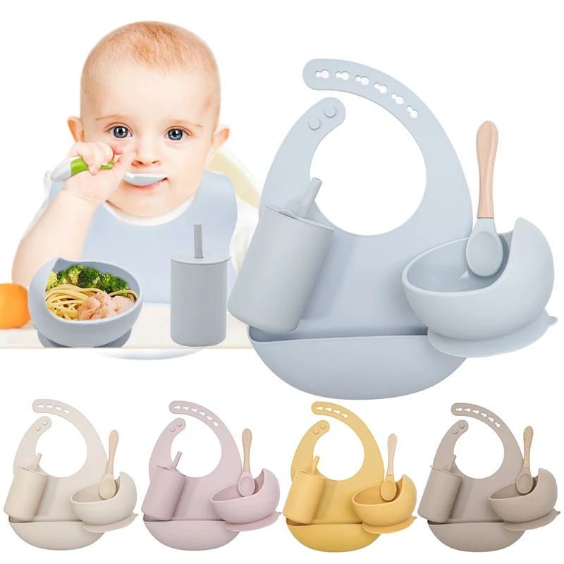 New Silicone Baby Feeding Bowl Tableware Waterproof Spoon Non-Slip Crockery  BPA Free Silicone Dishes for Baby Bowl Baby Plate