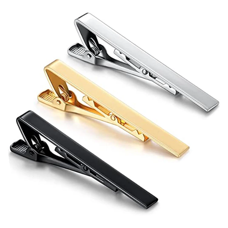 Wholesale Factory Set Clasp Custom Logo Gold Black Silver Metal Tie Bar Pin Blank Men Necktie Shirt Blank Tie Clips