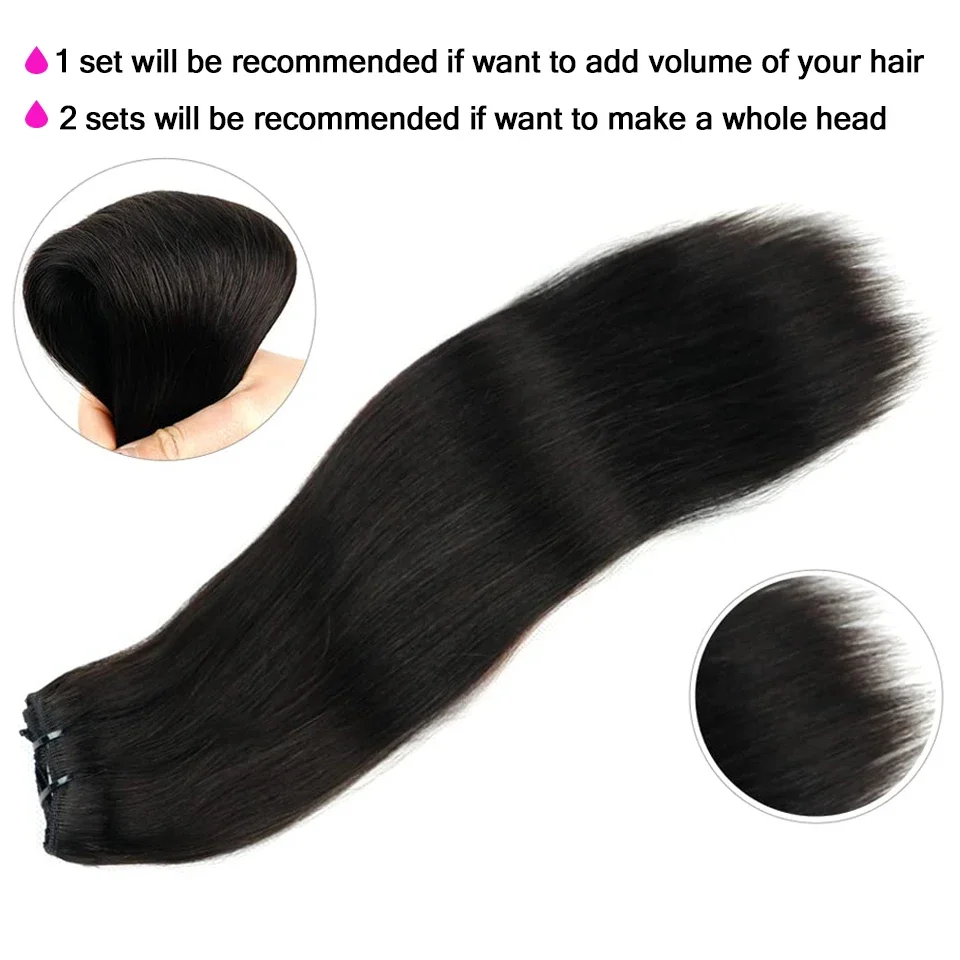 Clip in Hair Extension Human Hair 120G Natural Black Color Straight Brazilian Remy Hair for Women_voghion.com