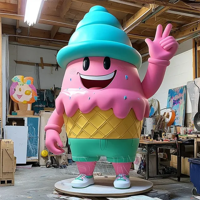 The New Cute Ice Cream Cone Sculpture Is Suitable for Decorating the Entrances of Shopping Mall Dessert Shops.