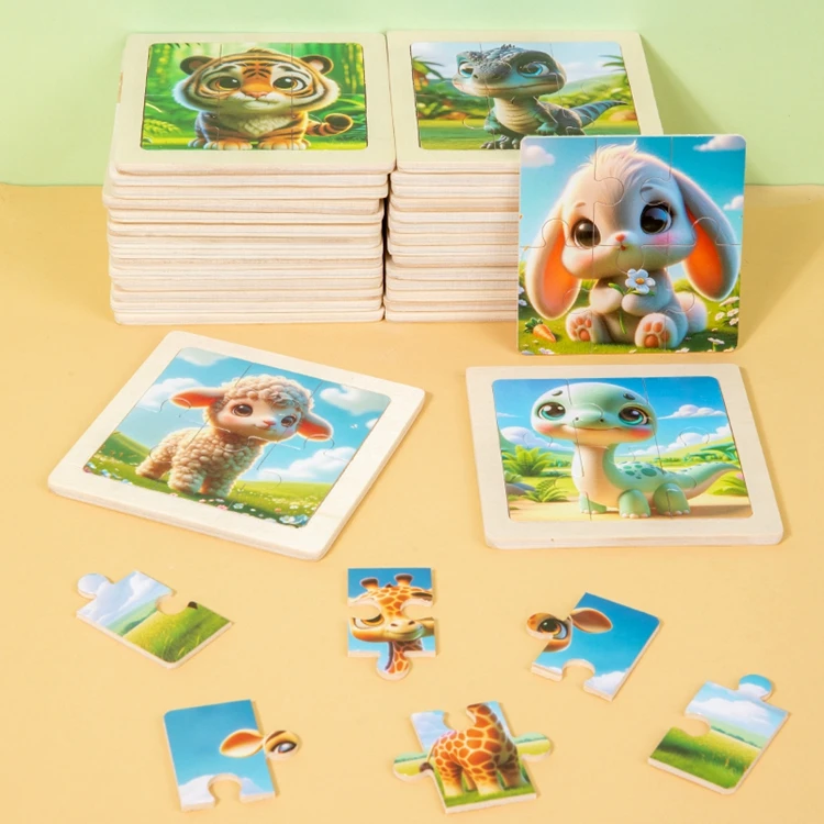 Wood Toy Cartoon Cute Dinosaurs Animal Jigsaw Puzzle Game Educational ...