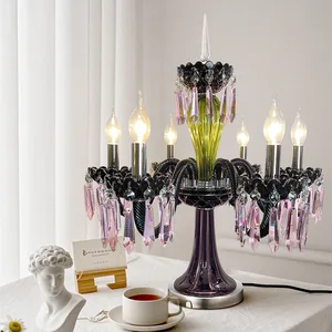 Wedding Decorate Crystal Floor Lamp Colored Glass Crystal Led Table Lamps for Villa Living Room Restaurant