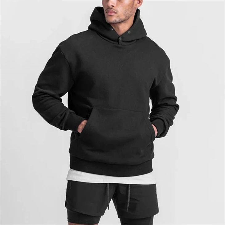 High Quality Customized Logo Breathable Soft Button Hood Pullover Men Training Hoodies With Pocket