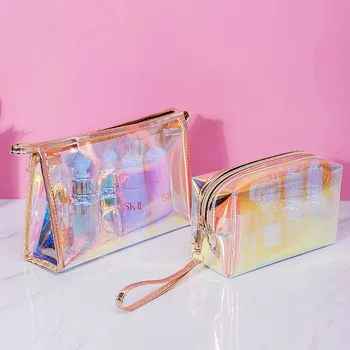 Multifunctional HolographicTransparent Cosmetic Bag High Portable Makeup Organizer with Laser Design Customizable Logo Available