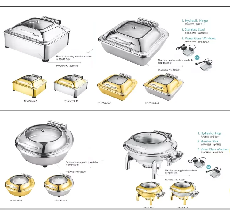 Cater electric chef gold alcohol stove chaffing chafing dish buffet dishes food warmer heater Display server tray set equipment