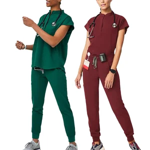 Stretchy Plus Size Fashionable Medical Grey Jogger Pants Nursing Scrubs Uniform Sets in Bulk Price