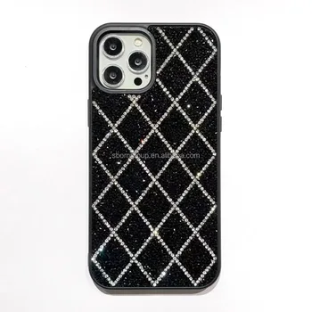 New Luxury Full Diamond Cell Phone Cover for iPhone 16 15 14 Pro Max Bling Diamond Phone Case Cheque Lattice