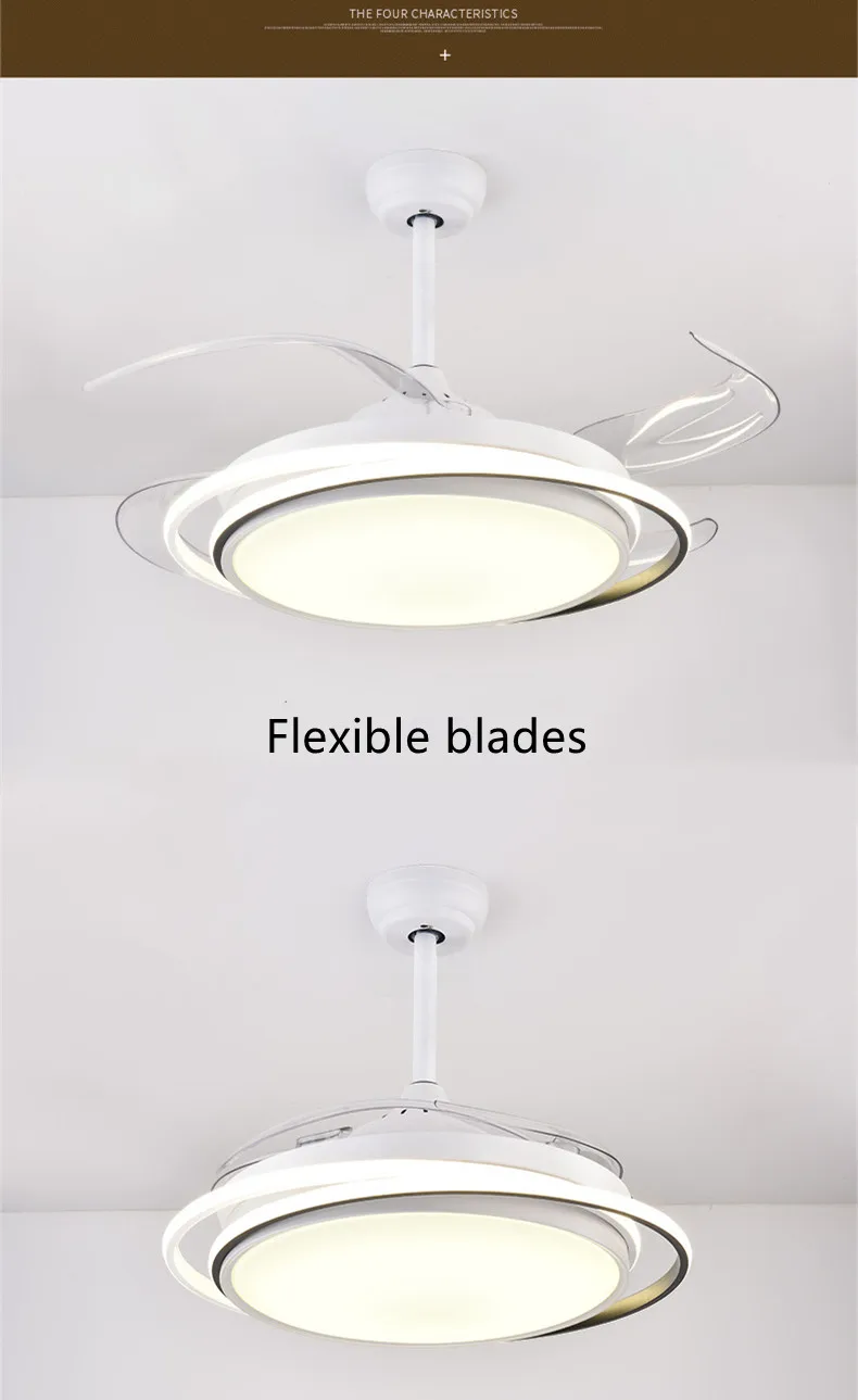 Luxury black chandelier ABS blade fans modern ceiling folding fan with led light  fixtures remote control