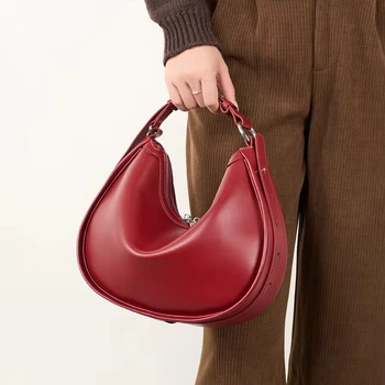 Crescent-shaped Genuine Leather Underarm Bag for Women 2025 New Style, Simple and Elegant, Single-shoulder Crossbody, Versatile