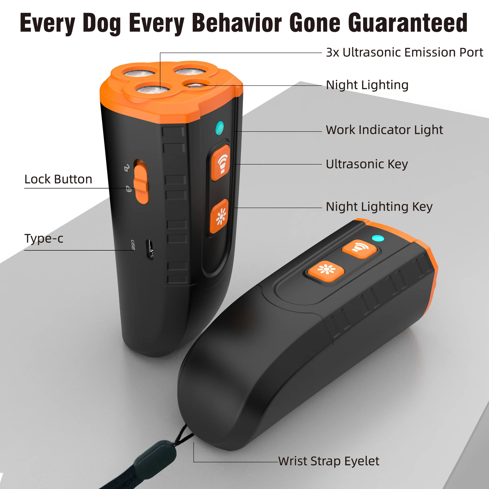 Handheld Ultrasonic Dog Trainer Repeller Pet Anti Barking Repeller Anti Barking Stop Bark Training Control Device With LED Light