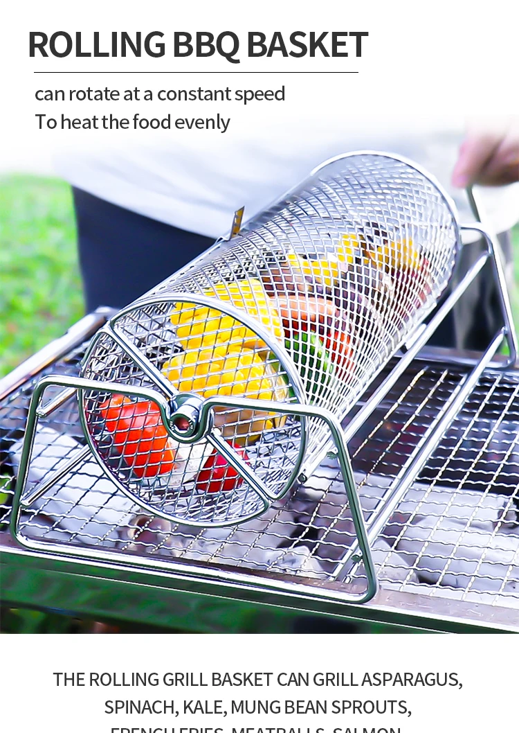 Stainless Steel Rolling Bbq Grill Mesh Basket Grill Rotisserie Basket ...