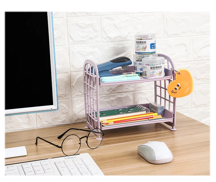 Kawaii Macaron Minimalist Desk Desktop Organizer Storage Rack Student Dormitory Folding Hollow Shelf Skin Care StorageShelf details