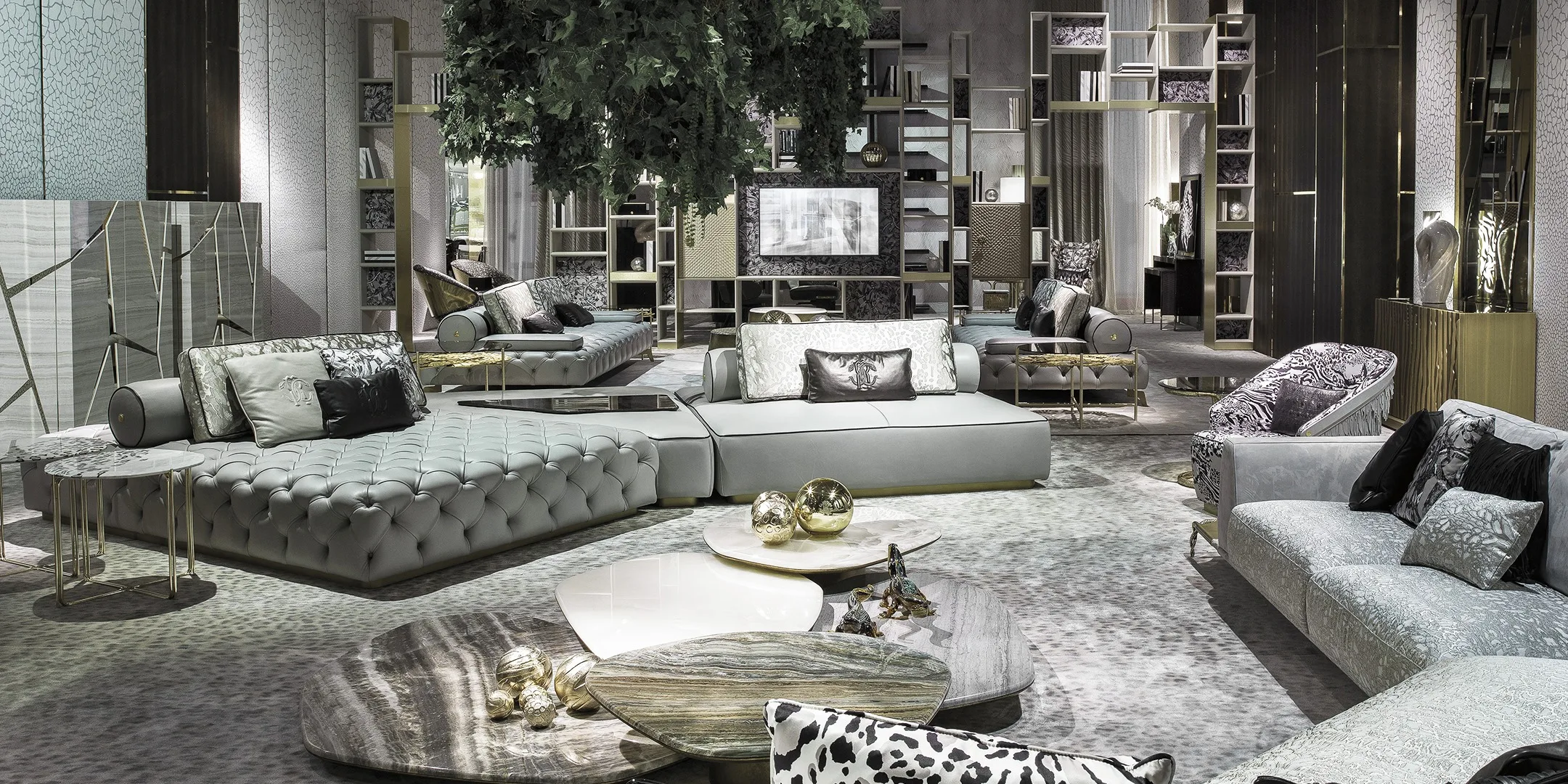 Italian Luxury Curved Leather Sofa Set for Villa Living