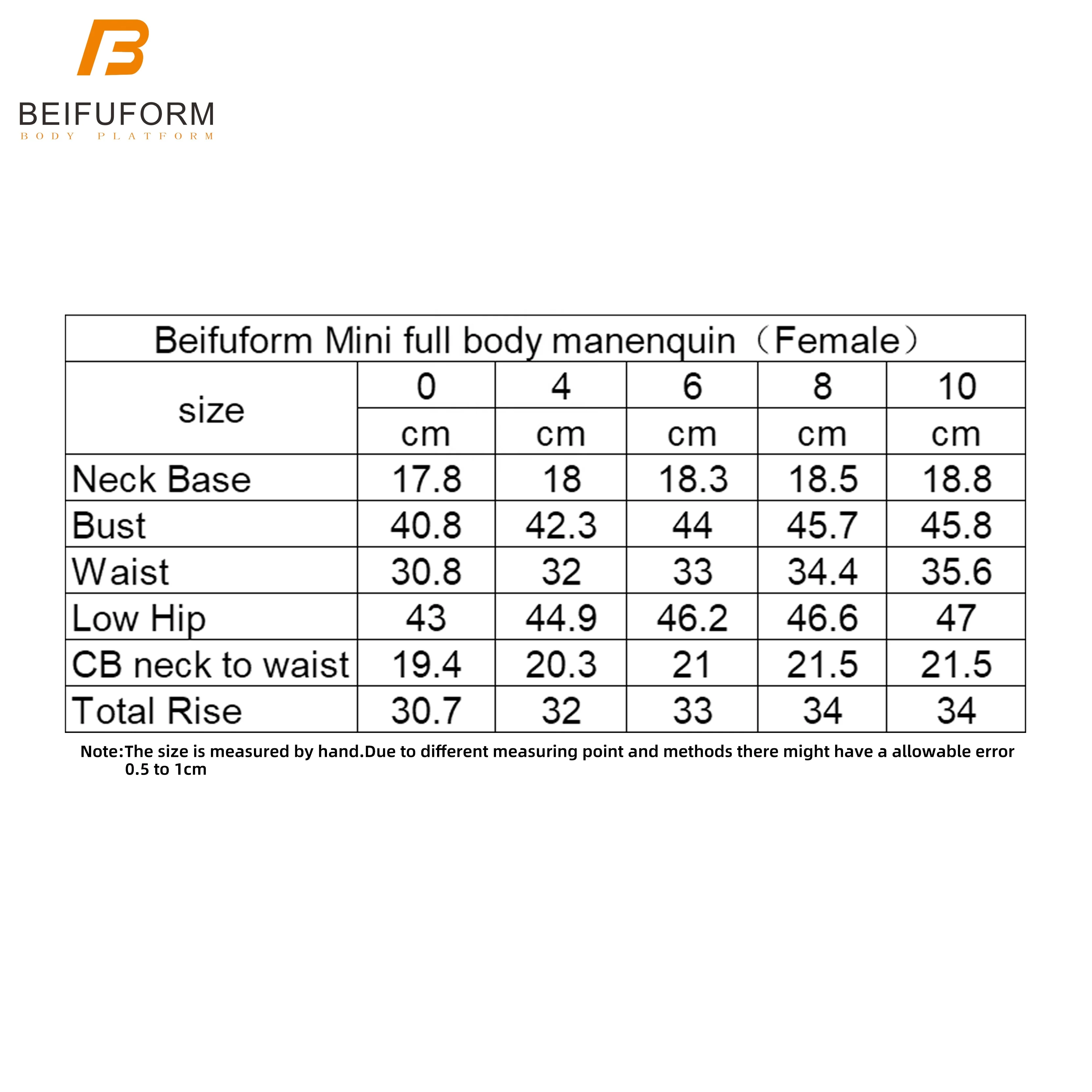 Beifuform Female Mini 1/2 Scale Tailor Mannequin Full Body EU Size 4 Dress Form with Removable Arms & Pin Features