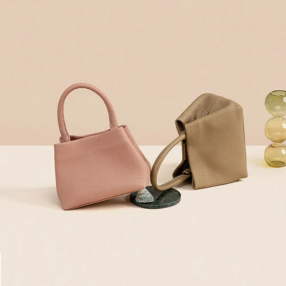 Full Grain Pebble Pattern Leather Crossbody Hand Bag Bucket Bag Lady Genuine Cowhide Leather Crossbody Shoulder Bag for Women